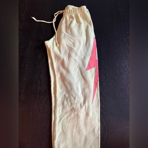Aviator Nation neon yellow and orange lightning bolt sweatpants SIZE XS